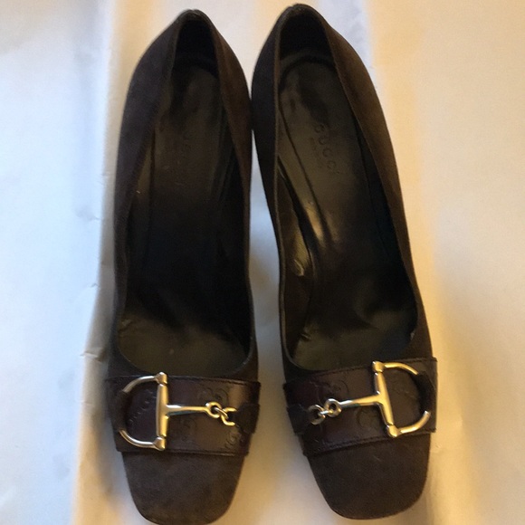 Gucci Pumps Chocolate Brown w/Silver Horse Bit Excellent Condition Size 10 - Picture 8 of 8
